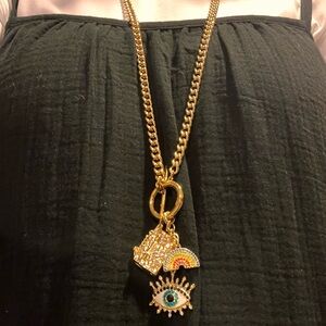 Kurt Geiger Gold Necklace with Eye and Rainbow Charms
